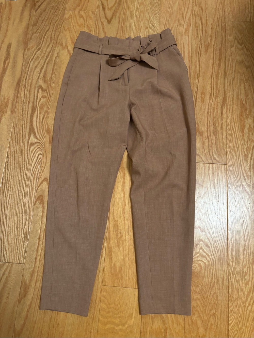 RW&CO. High-Waist Paperbag Trousers in Brown